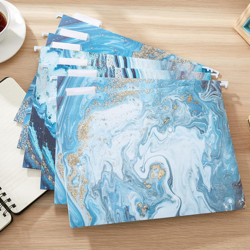 Y YOMA 6 Pack Decorative Hanging File Folders, Letter Size, Marble Design, Pretty File Folder Organizer