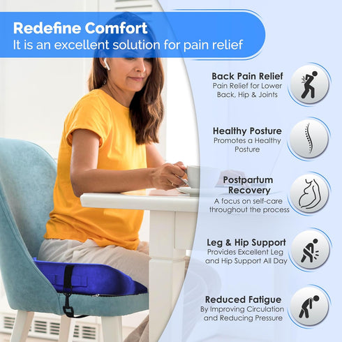 Gel Seat Cushion Navy Blue Flannel Pillow with Velvet Removable Cover Ergonomic Sponge Support for Office