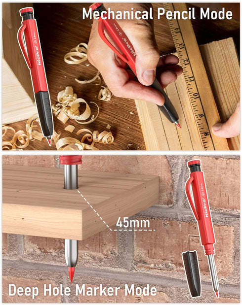 Nicpro 3 Pack Carpenter Pencil Set, Mechanical Woodworking Pencils with Sharpener & 39 Refills