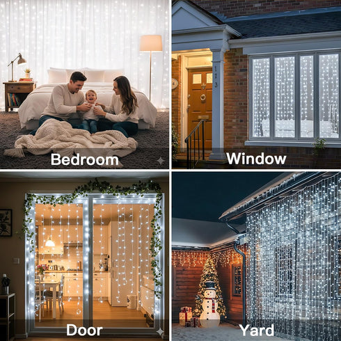 300 suddus Curtain Lights Outdoor, String Lights for Bedroom, Window, Wall, Wedding, Party White LED