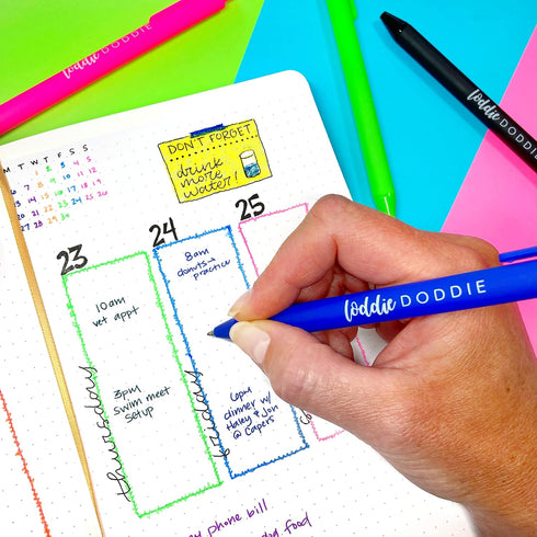 Loddie Doddie 18 Bright Color Retractable Gel Pens with Satin Barrel - Fine Point for Journals, Notebooks, Planners,