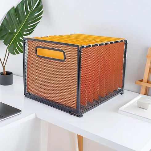 Letter-Size Hanging Folder Organizer, Metal Mesh Hanging File Folder Box, Office File Baskets, Black