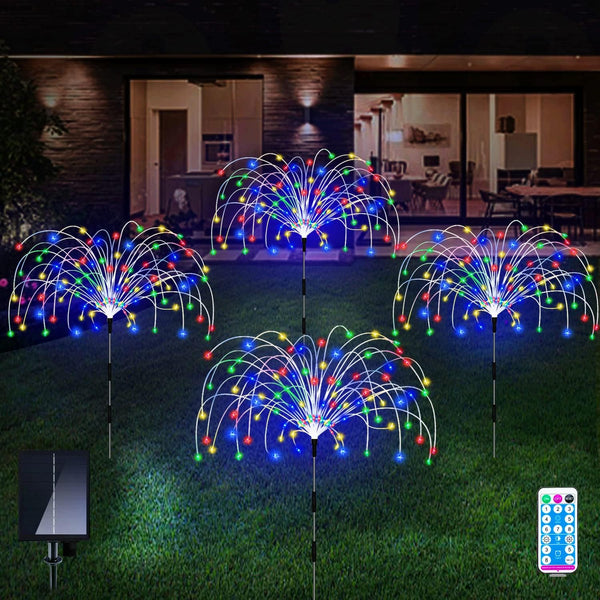 Outdoor Solar Garden Lights,Firework Lights 4 Pack Waterproof Decorative Pathway Lights,120Led Firefly