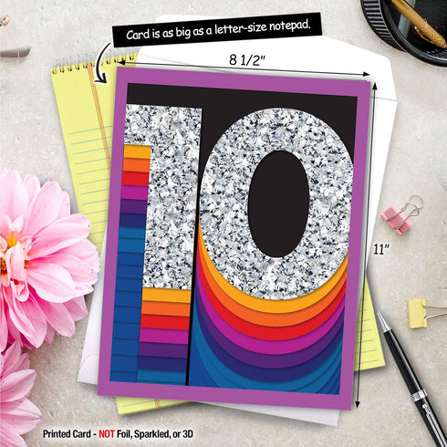 The Best Card Company Jumbo 10th Milestone Anniversary Congratulations Notecard w/Envelope, 8.5 x 11
