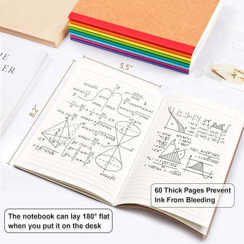 feela 16 Pack Composition Notebooks Bulk, Kraft Cover Lined Blank College Ruled Composition Travel Journals with Rainbow Spines For Women Students Business, 60 Pages, 8.3”x 5.5”, A5, 8 Colors by feela