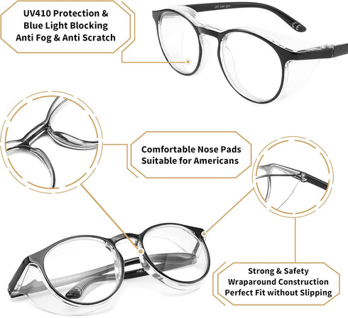 Safety Glasses Anti Fog Goggles, Protective Eyewear with Blue Light Blocking, Anti Dust UV Protection Glasses for Men