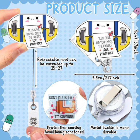 Suncalla 16 Pcs Pharmacy Badge Reel Funny Pharmacy Technician Gifts Retractable Nurse Badge Reel for Doctors Nurses