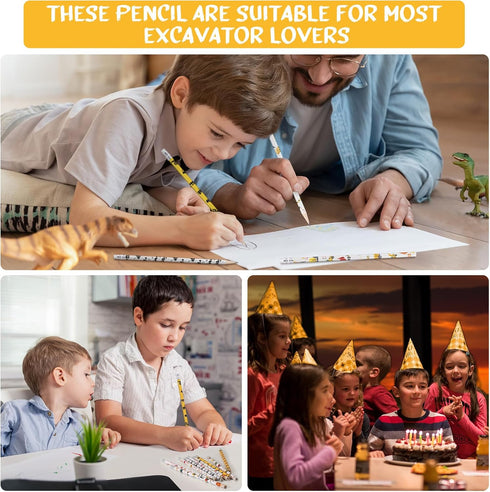 Teling 48 Pcs Construction Theme Pencils, Assorted Bulldozer and Excavator Pencils for Kids Birthday Gifts