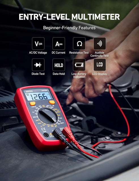AstroAI Digital Multimeter Tester 2000 Counts with DC AC Voltmeter and Ohm Volt Amp Meter; Measures Voltage, Current, Resistance, Continuity and Diode (AM33B)