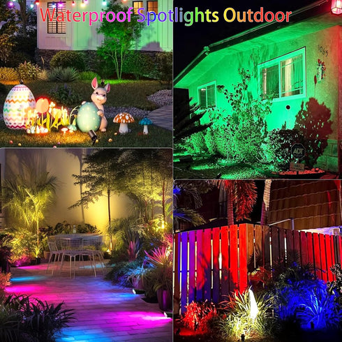 CoziTech 16 120V 2 Pack RGBW Multicolor Spotlight Outdoor: Color Changing Landscape Lighting with Remotes Plug