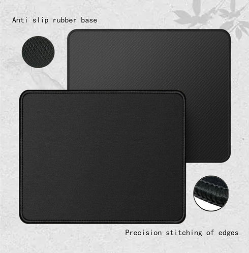 Mouse Pads, 3 PCS Black Standard Mouse Pads, Office and Gaming, Stitched Edges, Rubber Anti-Slip Base