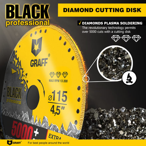 GRAFF 4 1/2 Inch Black Cut Off Wheels, Diamond Metal Cutting Disc for Angle Grinder, 60x Longer Wheel Life