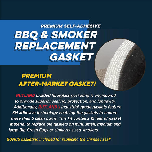 99N12 12 Rutland Big Green Egg Replacement Gasket, High Temperature Clean Burn Gasket Kit, Fits Large, Medium, Small