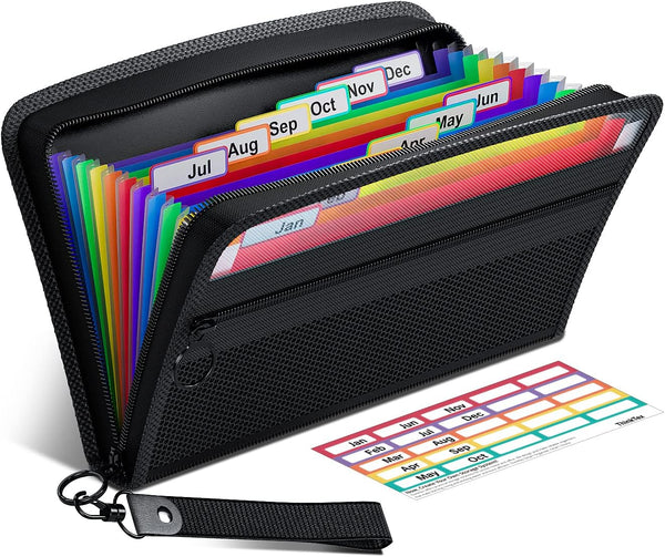 ThinkTex Receipt Coupon Organizer, 12 Pockets Accordion File Organizer, Junior Size, Multi-Color Tabs