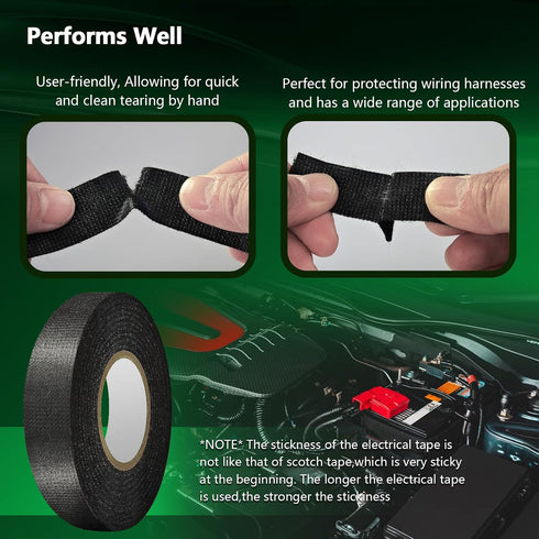 2 (100FT Rolls High Temp Wire Harness Tape Total) OEM-Grade Automotive Cloth Fabric Tape for Engine Wiring Loom, Cable