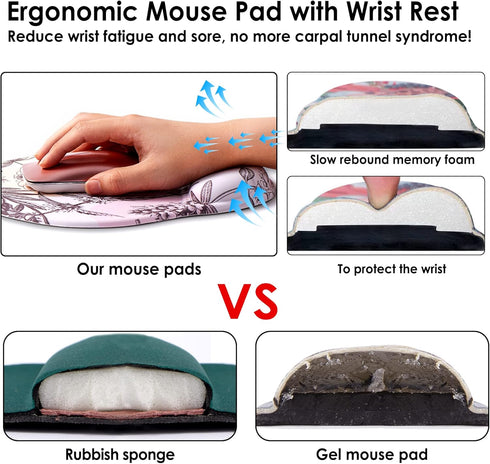 Ergonomic Mouse Pad with Wrist Support, Cute Mouse Pad for Office, Gaming, Comfortable Pain Relief (Off-White Leaf)