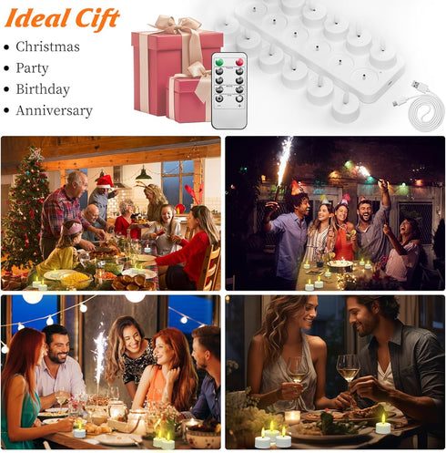 12PCS Dimmer, HAIDOLIANG Rechargeable Tea Lights with Remote Timer & USB Flickering Battery Operated Flameless Candles