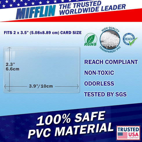 MIFFLIN-USA Index Card Holder (2x3.5”, 30 Pack), Clear Self-Adhesive Card Pockets for Organizing Storage Bins.