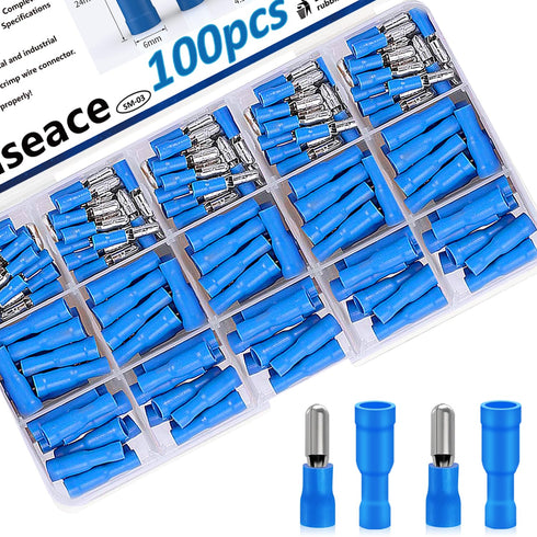 smseace 100Pcs Blue Bullet Connectors 16-14AWG for Automotive, Boat, Stereo, Industrial Equipment