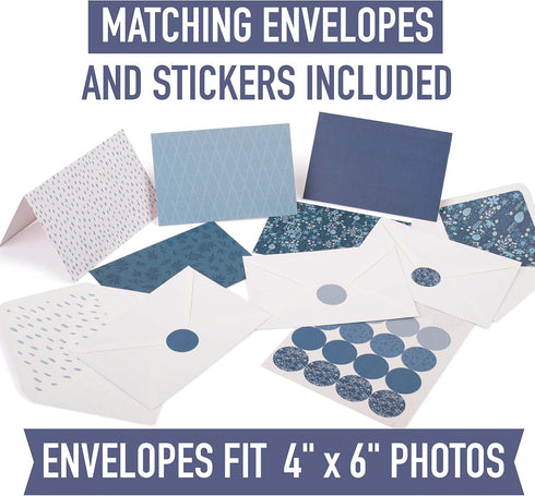 Set 20 Pack 4x6 VNS Creations Bundle - Thank You Cards With Envelopes Bulk & Stickers - - Light Blue and Navy Blank