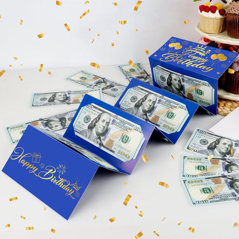 Lemicin Birthday Money Holder Envelopes for Cash Gift Surprise Blue Gold Money Envelopes with Slots Happy Birthday Gift