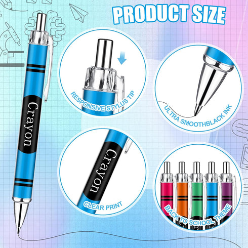 Motipuns 50 Pcs Crayon Teachers Pens Bulk Teacher Appreciation Gifts Cute Ballpoint Pens Crayon Party Favors Thank You