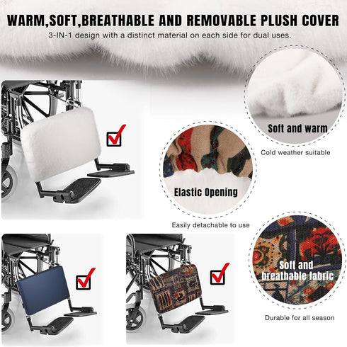 Vizava 16" Set, Wheelchair Leg Rest Support Pad with Removable Faux Sheepskin Cover, All-Season Leg Rest Cushion