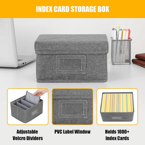 Qozary 4x6 1000+ Index Card Holder - Index Card Box With Dividers, Index Card Organizer Case, Foldable Flash Card