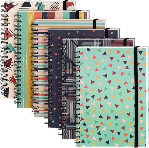 Paper Junkie 6 Pack 5x7 Spiral Notebooks with Pocket, Small Lined Journals with Elastic Closure for School, Work