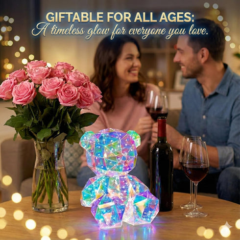 Aladdinas LED Night Light, Holographic Iridescent Diamond Design, Ready to Gift, Lamp Present, Nursery, Decor (Teddy