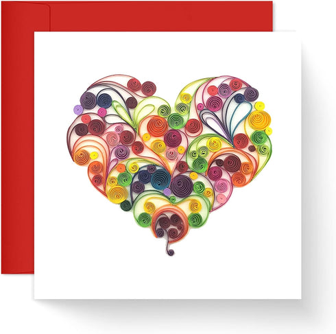 Quilling Card 3D Color Unique Handmade Art - Design Greeting Card for Christmas Birthday Anniversary (Rose Heart)