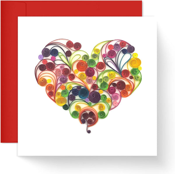 Quilling Card 3D Color Unique Handmade Art - Design Greeting Card for Christmas Birthday Anniversary (Rose Heart)