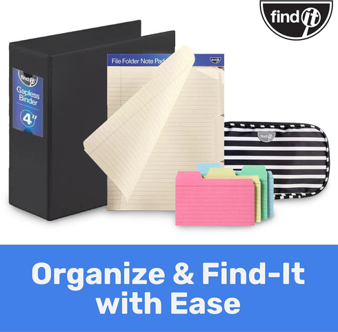 Find It File Folder Notepad, Pack of 72, 9.5 x 12.5 Inch Notebook Organizer Folders for Filing, Rainbow