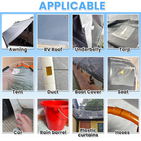 Waterproof Repair Tape for Fabric, Heavy Duty Clear Patch for Awning, RV Roof, Tent, Sail, and Boat Cover