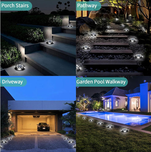 ANKUNABA 8 Pack 12 Solar Ground Lights, LED Solar Disk Lights Outdoor Waterproof In-Ground Landscape Lighting