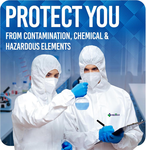 6 Medtecs Hazmat Suits - Sizes Options - Disposable Coveralls Suit, Medical Protective Coverall PPE Hazmat Suits