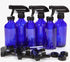 Vivaplex 6 Large 8 oz Empty Cobalt Blue Glass Spray Bottles with Black Trigger Sprayers and Lids