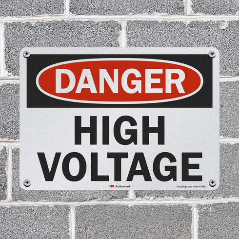 SmartSign OSHA Safety Sign, "Danger: High Voltage", 10" x 14", Reflective Black/Red on White