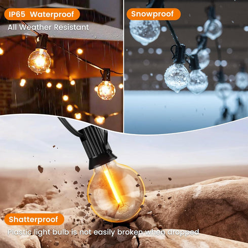 27FT 13 Dimmable G40 Bulbs(1 2200K E12 OHLUX Outdoor String Lights, LED Patio Lights with Plastic Globe Spare)