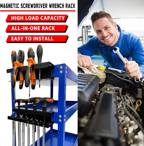Organizer,Set 2 ULIBERMAGNET Magnetic Screwdriver Holder,Magnetic Wrench Holder,Heavy Duty Black Metal Tool Storage