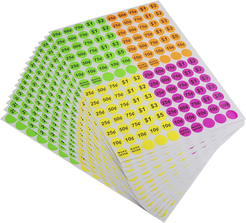 ONUPGO Garage Sale Stickers, 3/4" Round Label Yard Sale Price Stickers, Bright Neon Colors (2240 Pcs)