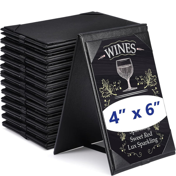 Gerrii Leatherette Table Tents Black PU Leather Menu Covers Bulk Double Sided