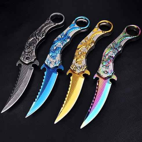 Pocket Knife for Men, Cool Folding Knife with 3D Dragon Relief, Great EDC Gift for Outdoor Survival Camping
