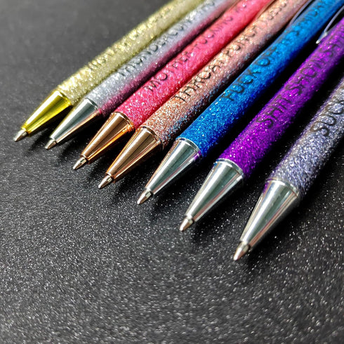 Jxueych 7 Pcs Funny Ballpoint Pen Set Gift for Coworker, Days of The Week Daily Glitter Pen, Black Ink Medium Point
