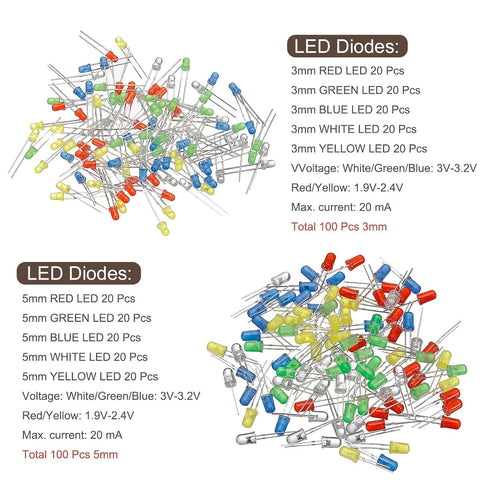 PATIKIL 1490Pcs Electronics Component Assortment Kit, Metal Film Resistors, LED Diodes, Common Diodes, Transistors