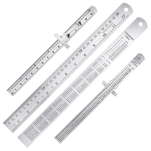 TOODOO 6 Inch and 12 Inch Metal Rulers, 4 Pcs Pocket Ruler, Stainless Steel Precision Measuring Tool for School,