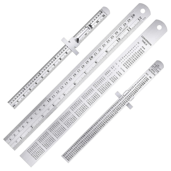 TOODOO 6 Inch and 12 Inch Metal Rulers, 4 Pcs Pocket Ruler, Stainless Steel Precision Measuring Tool for School,