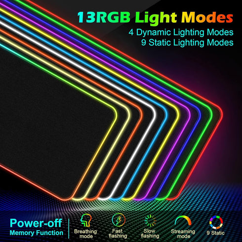 AIBICIDI 15W, 800x300x4mm, 13 RGB Gaming Mouse Pad with Wireless Charging XXL Extra Large LED Mousepad Light Modes