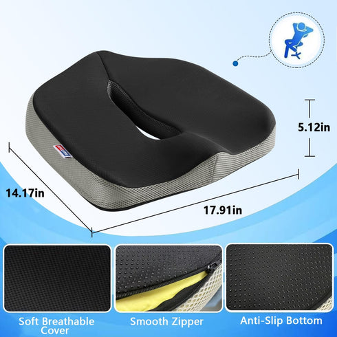 Tailbone Seat Cushion for Pain Relief, Memory Foam Coccyx Cushion for Office Chair & Car, Ergonomic Chair Pad