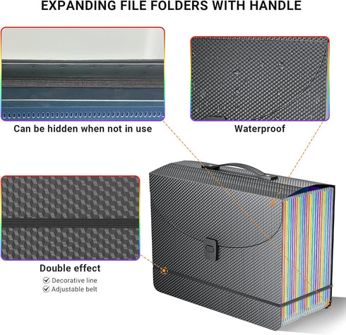 Expanding File Folders - Accordion Organizer, 25 Pockets Expandable File Folder with Plastic Handle for A4/Letter Size